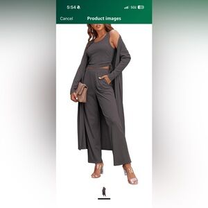 NWOT: Ekouaer Large Gray 3 Piece Women's Lounge Set